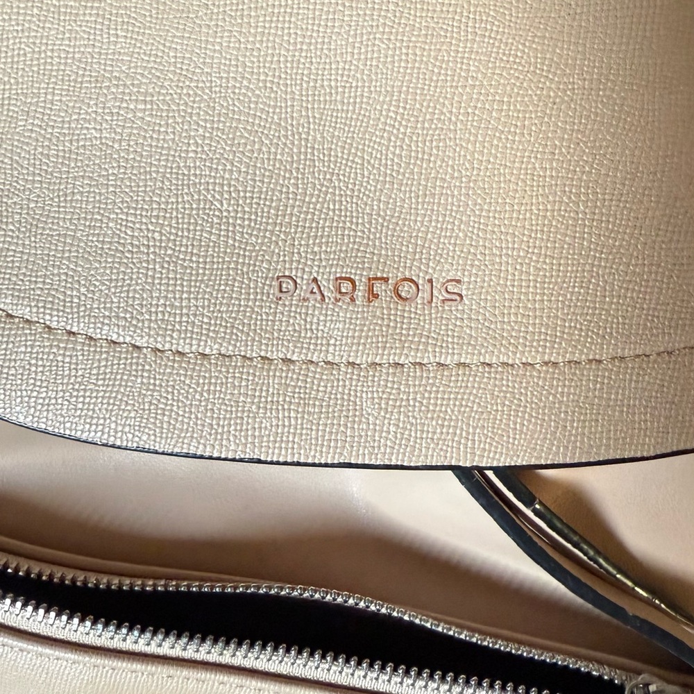 Cream Crossbody Bag with Textured Leather and Metallic Hardware